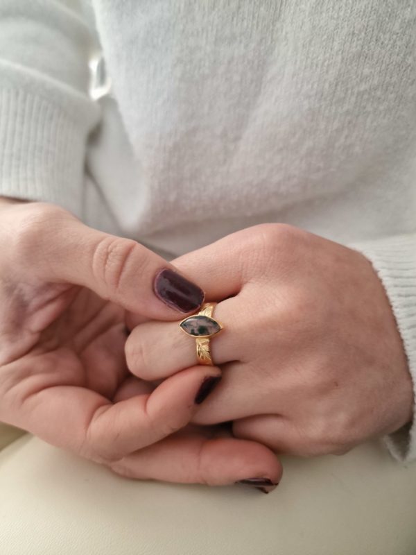 Bague Agate mousse plaqué or – Image 3