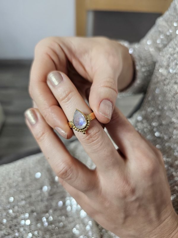 Bague Pierre de lune plaqué or – Image 4