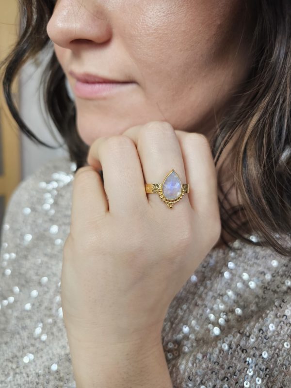 Bague Pierre de lune plaqué or – Image 2