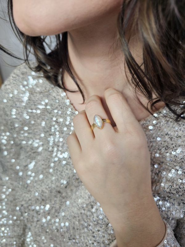 Bague Pierre de lune plaqué or – Image 2