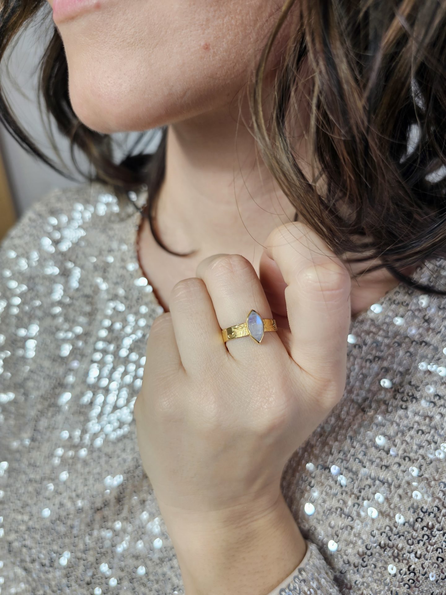 Bague Pierre de lune plaqué or – Image 2