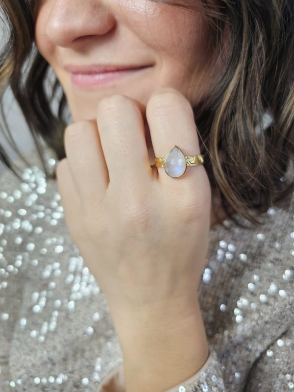 Bague Pierre de lune plaqué or – Image 2