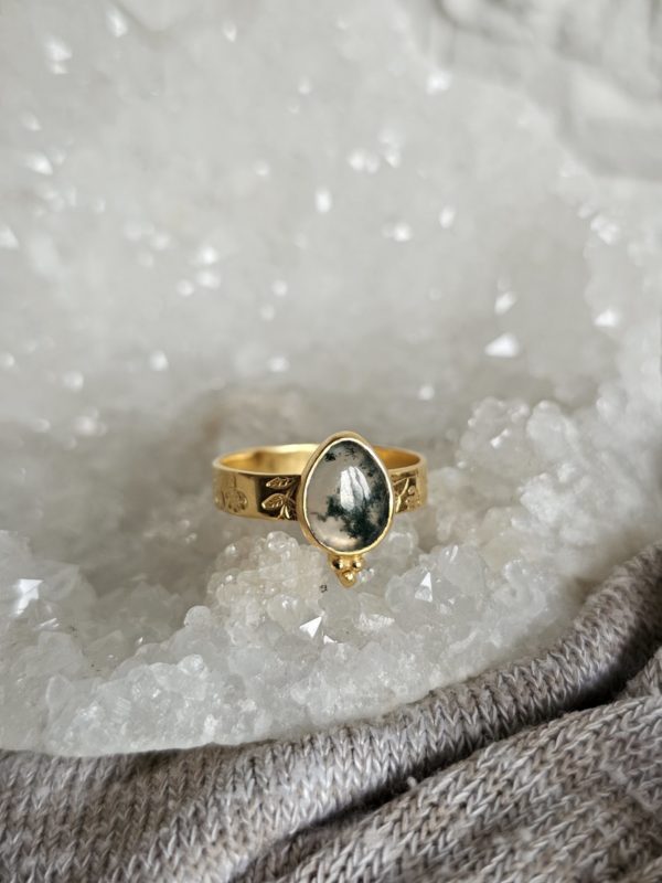 Bague Agate mousse plaqué or – Image 2