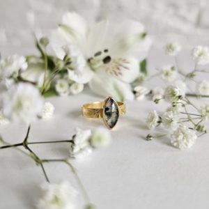 Bague Agate mousse plaqué or