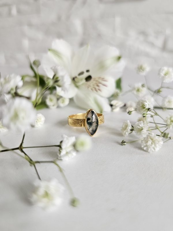 Bague Agate mousse plaqué or