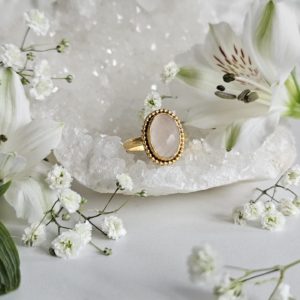 Bague Quartz rose plaqué or