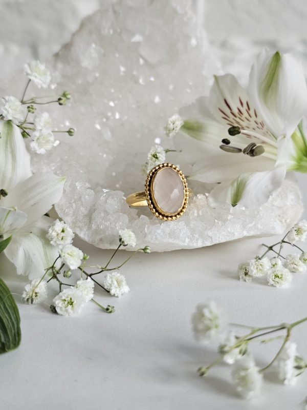 Bague Quartz rose plaqué or