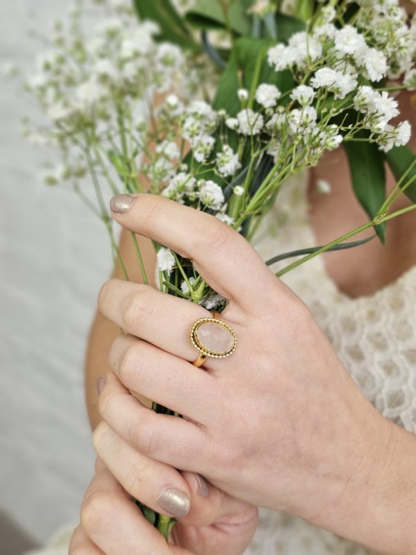Bague Quartz rose plaqué or – Image 2