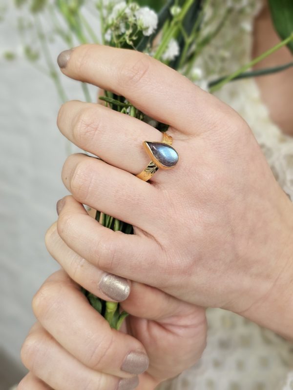 Bague Labradorite bleue plaqué or – Image 2